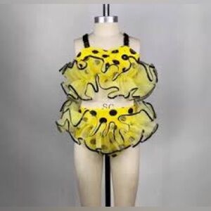 EUC Custom Girls Bumble Bee Size L Large Dance Costume Halter Leotard Bikini